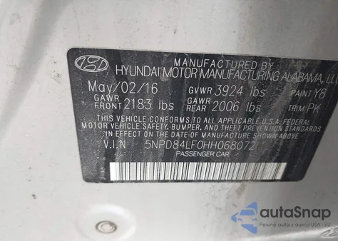 2017 Hyundai Elantra Se z USA, uszkodzony, nr VIN 5NPD84LF0HH068072